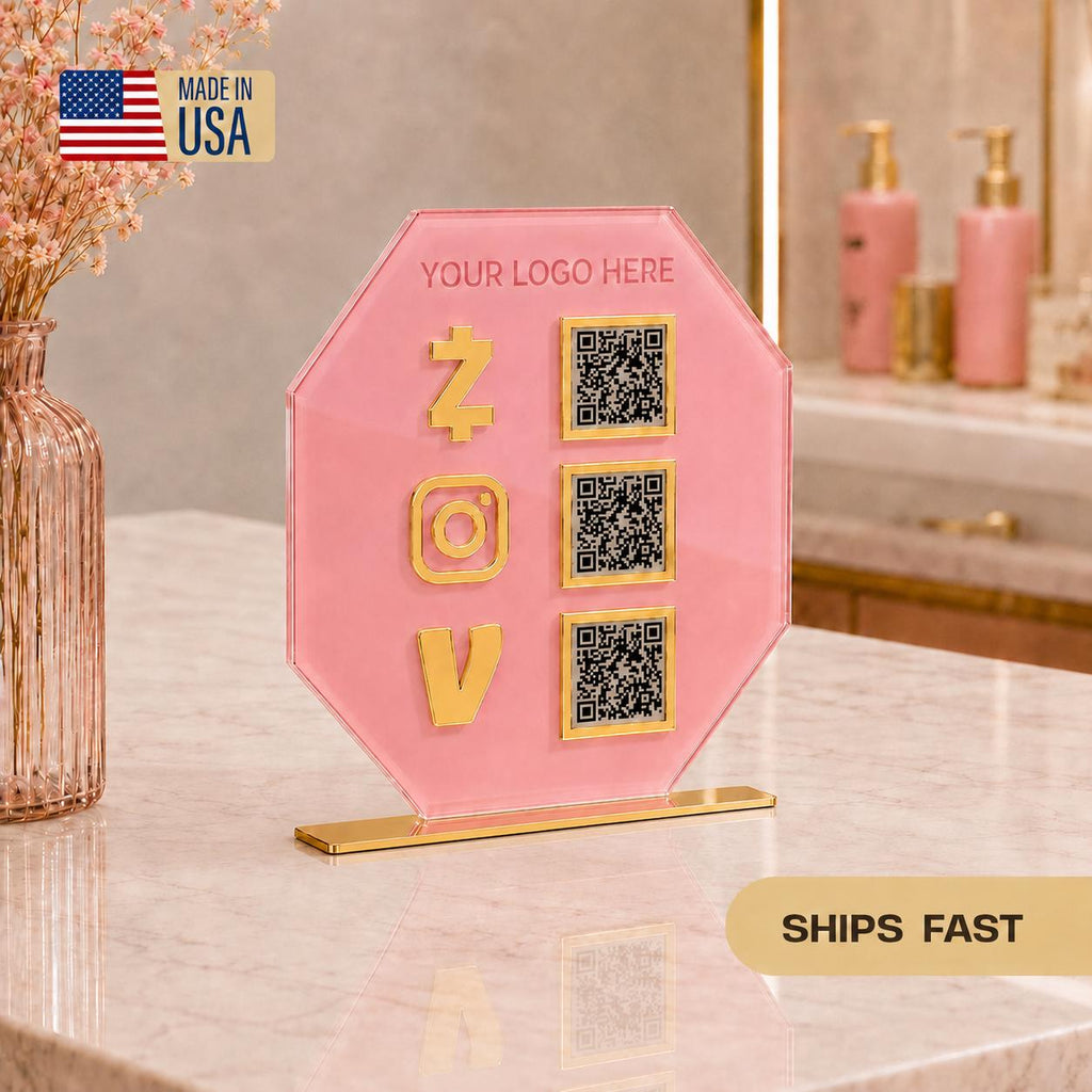 Custom Acrylic QR Code Sign | Laser Engraved Business Payment Display Stand