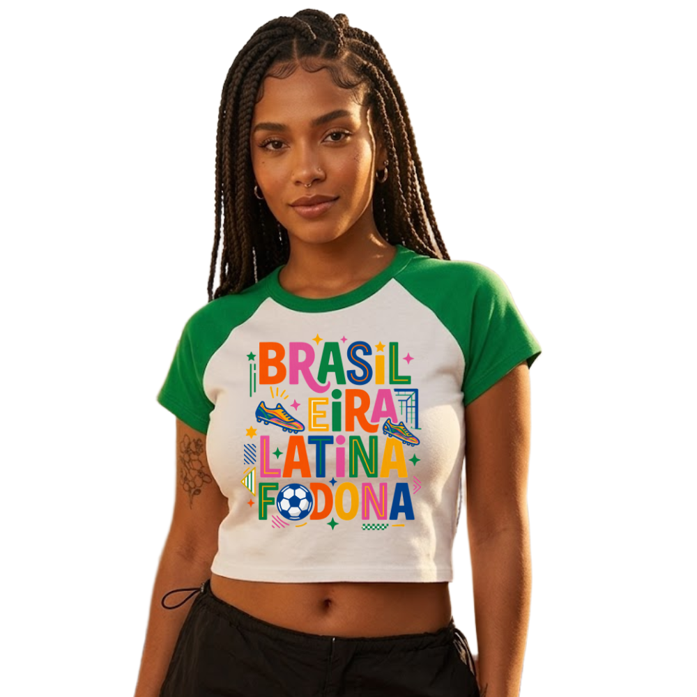 Women's "Brasileira, Latina & Fodona" Cropped Raglan