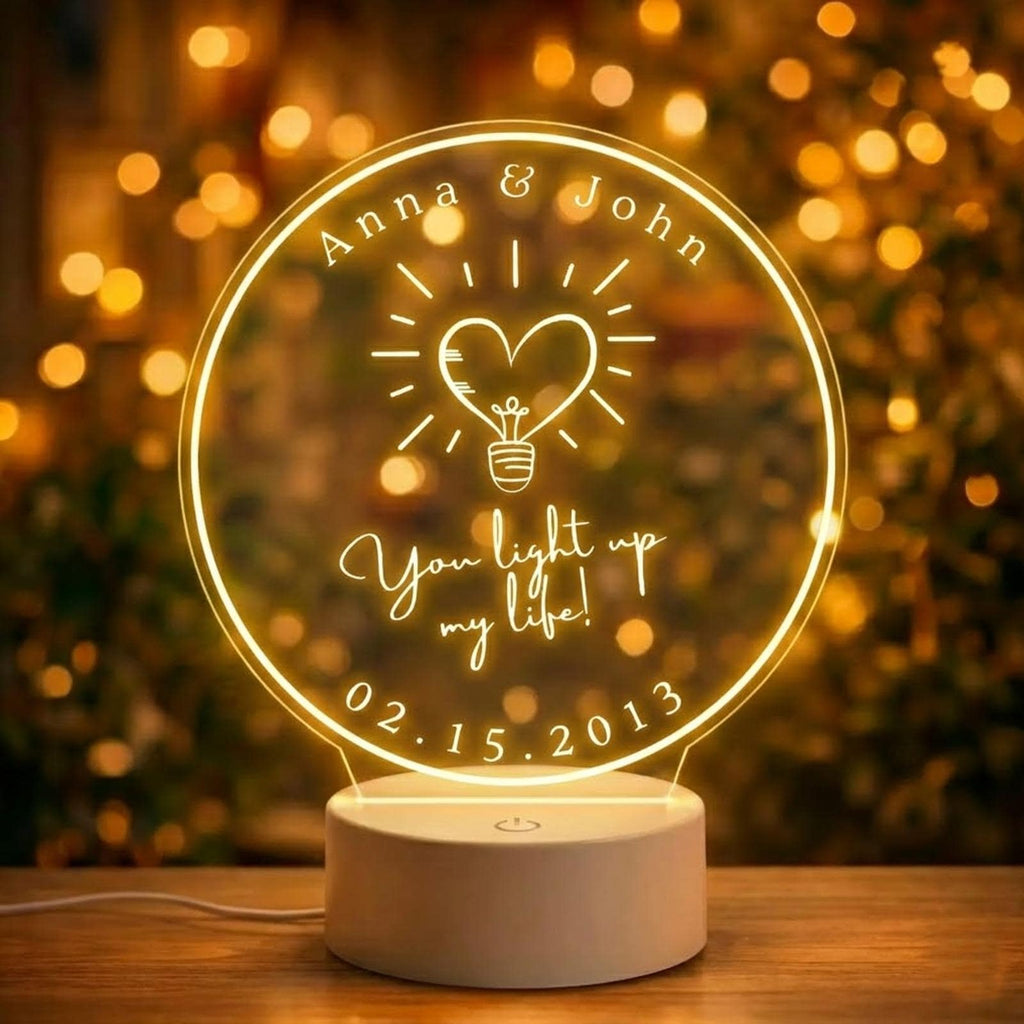 Personalized Acrylic Couple Night Light, Anniversary Gift, Made in USA