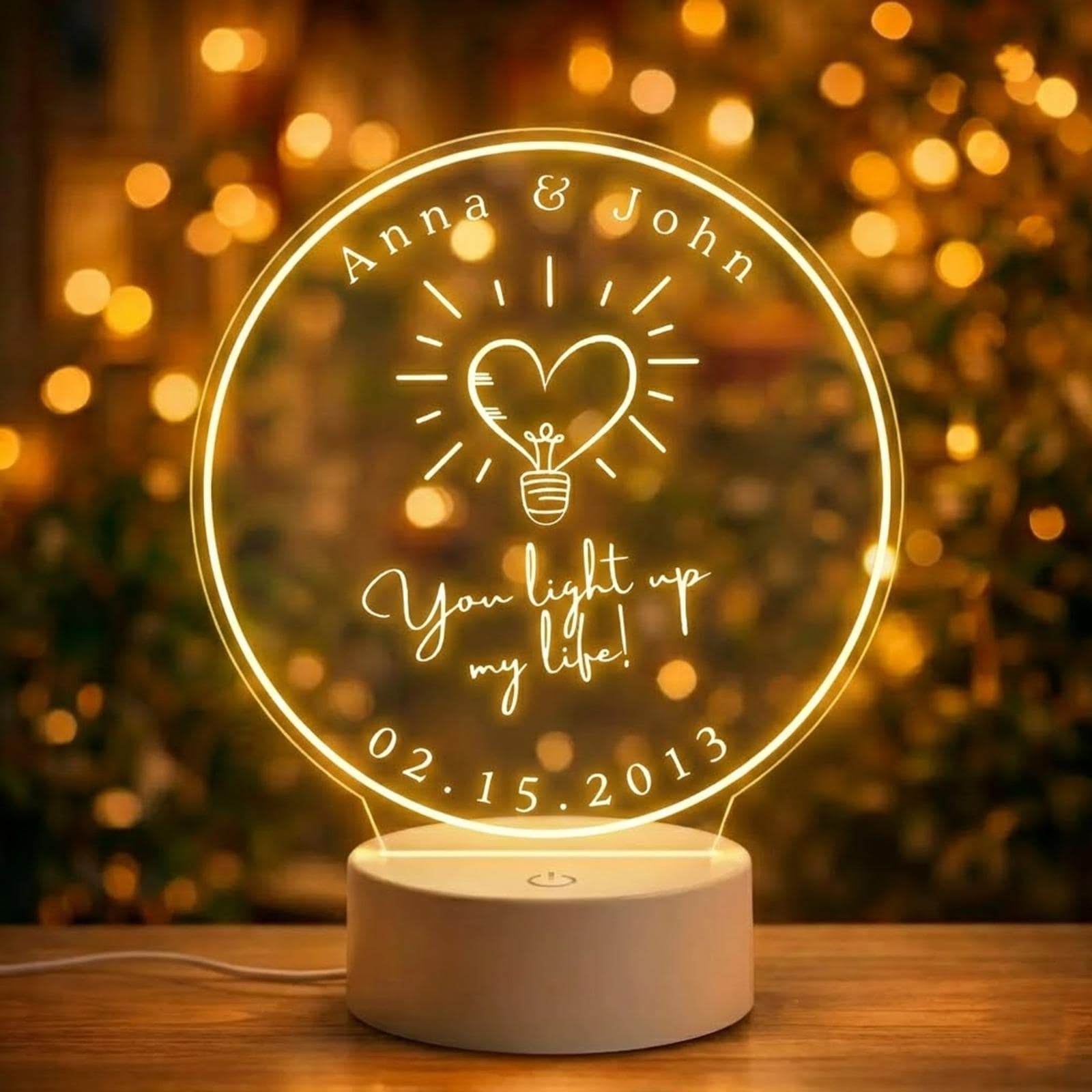 Personalized Acrylic Couple Night Light, Anniversary Gift, Made in USA