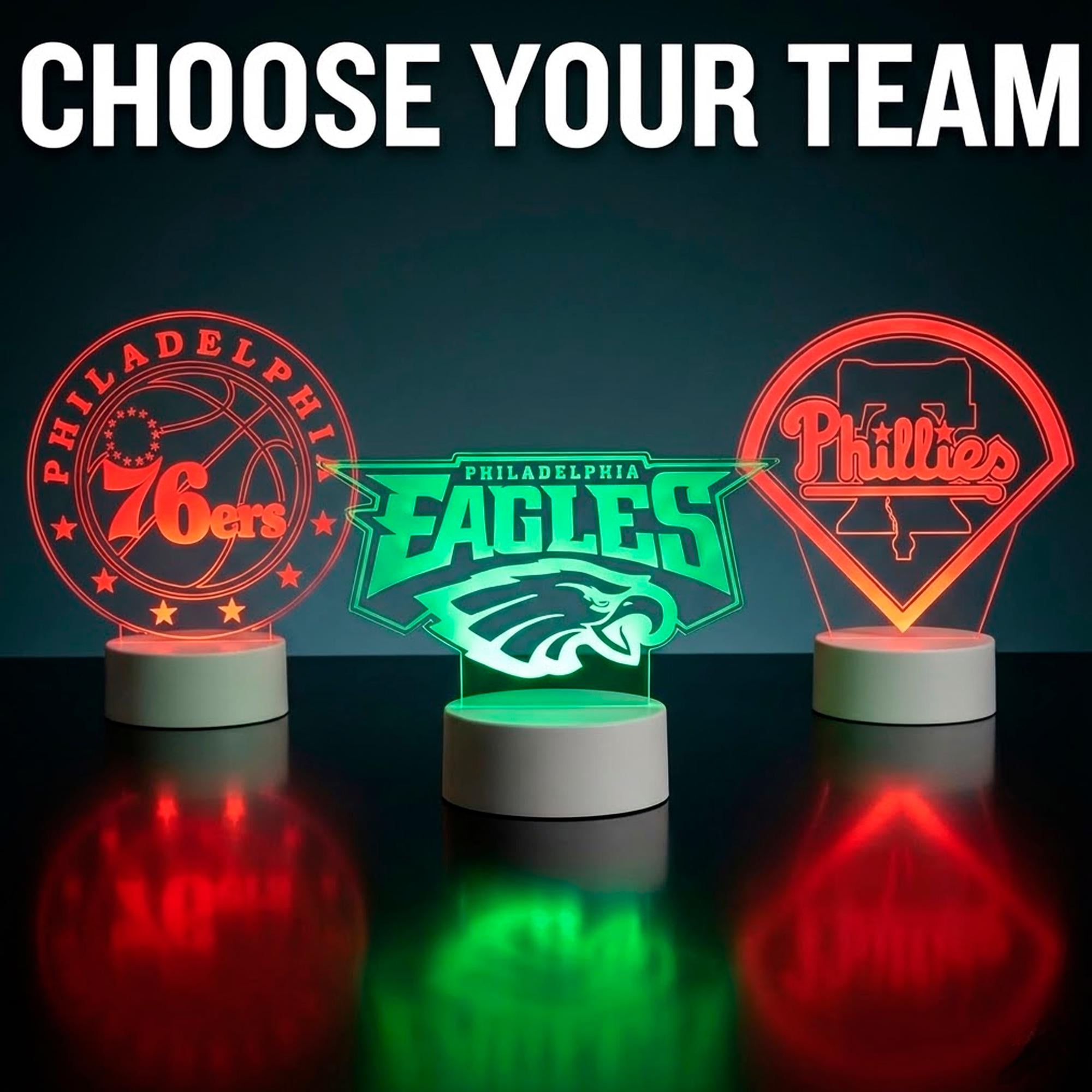 Philadelphia Sports LED Night Light | Eagles, 76ers, Phillies Custom Acrylic Lamp