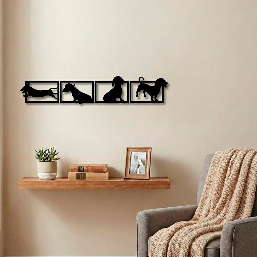 Dachshund Silhouette Wall Art – Black Acrylic Wiener Dog Decor Set