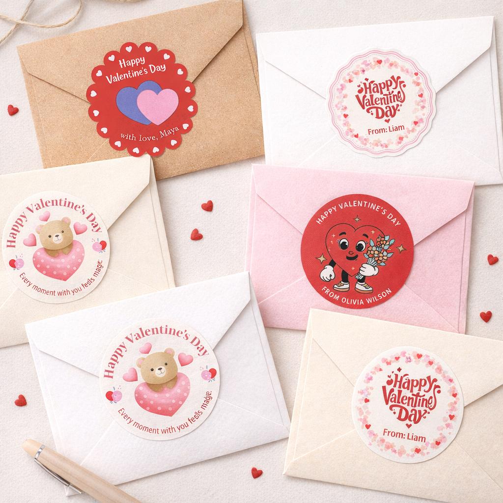 Personalized Valentine's Day Stickers | 2" Matte Waterproof Labels