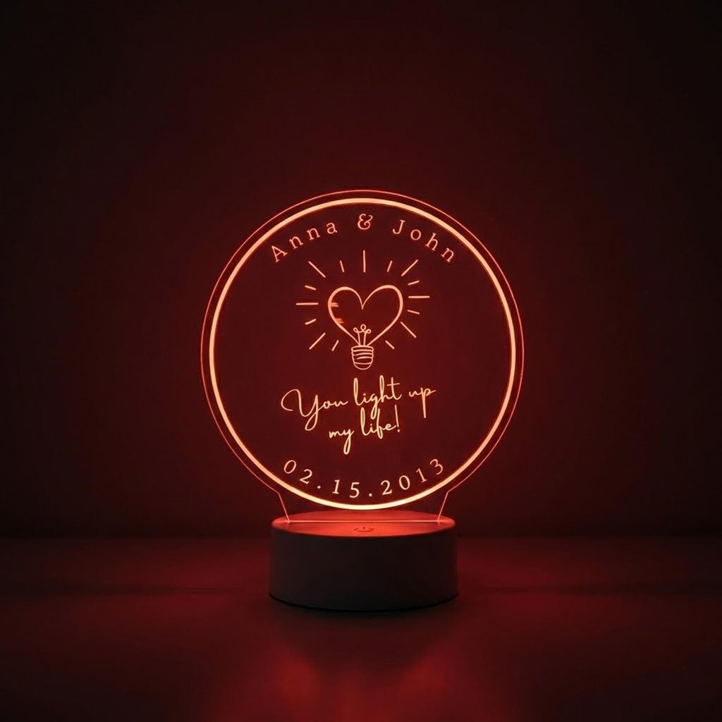 Personalized Acrylic Couple Night Light, Anniversary Gift, Made in USA