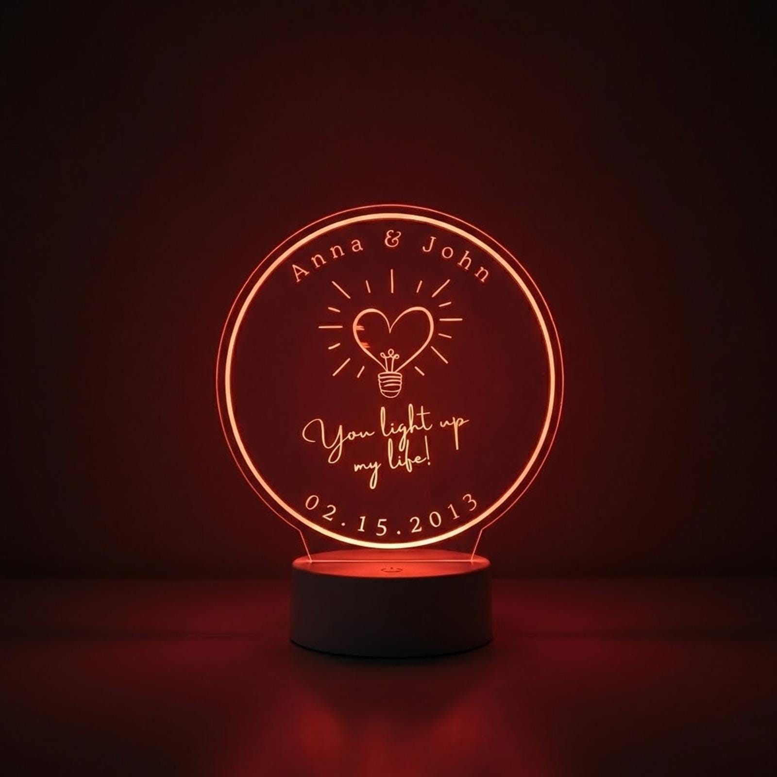 Personalized Acrylic Couple Night Light, Anniversary Gift, Made in USA