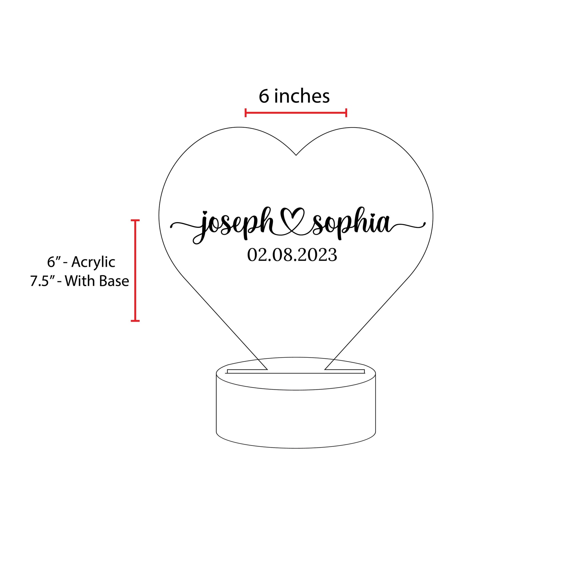 Personalized Acrylic Couple Night Light, Anniversary Gift, Made in USA