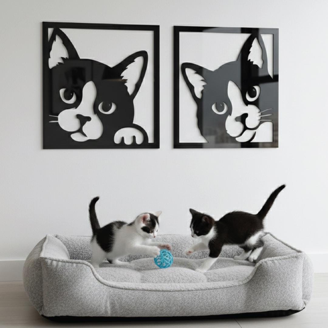 Peeking Cat Acrylic Wall Art – Funny Kitty Silhouette Decor