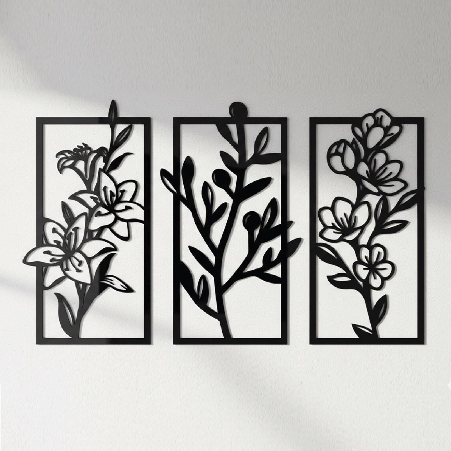 Minimalist Floral Wall Art Set of 3 – Modern Botanical Panel Decor
