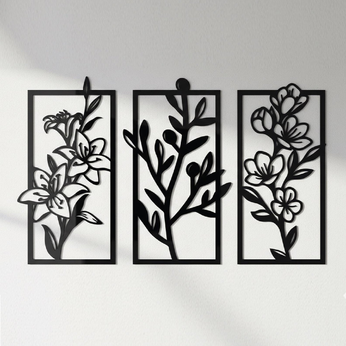 Minimalist Floral Wall Art Set of 3 – Modern Botanical Panel Decor