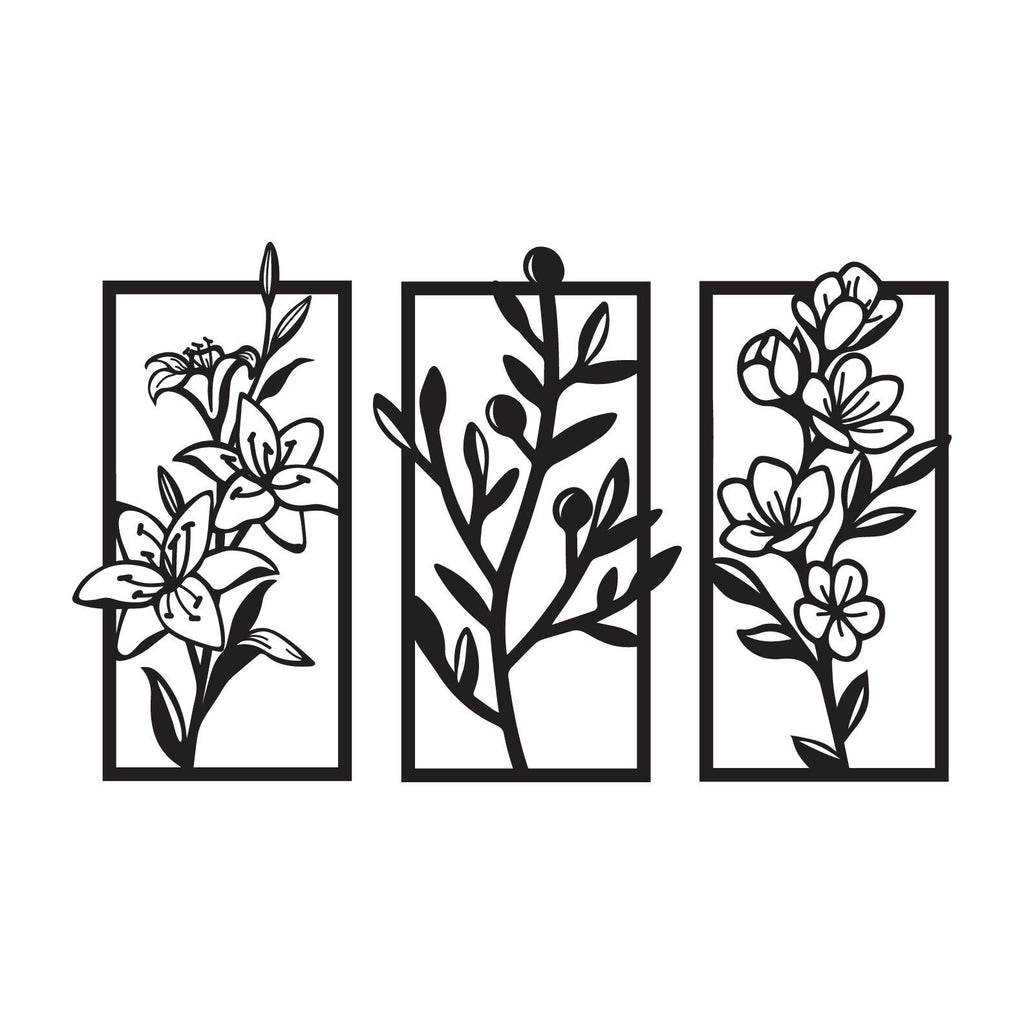 Minimalist Floral Wall Art Set of 3 – Modern Botanical Panel Decor