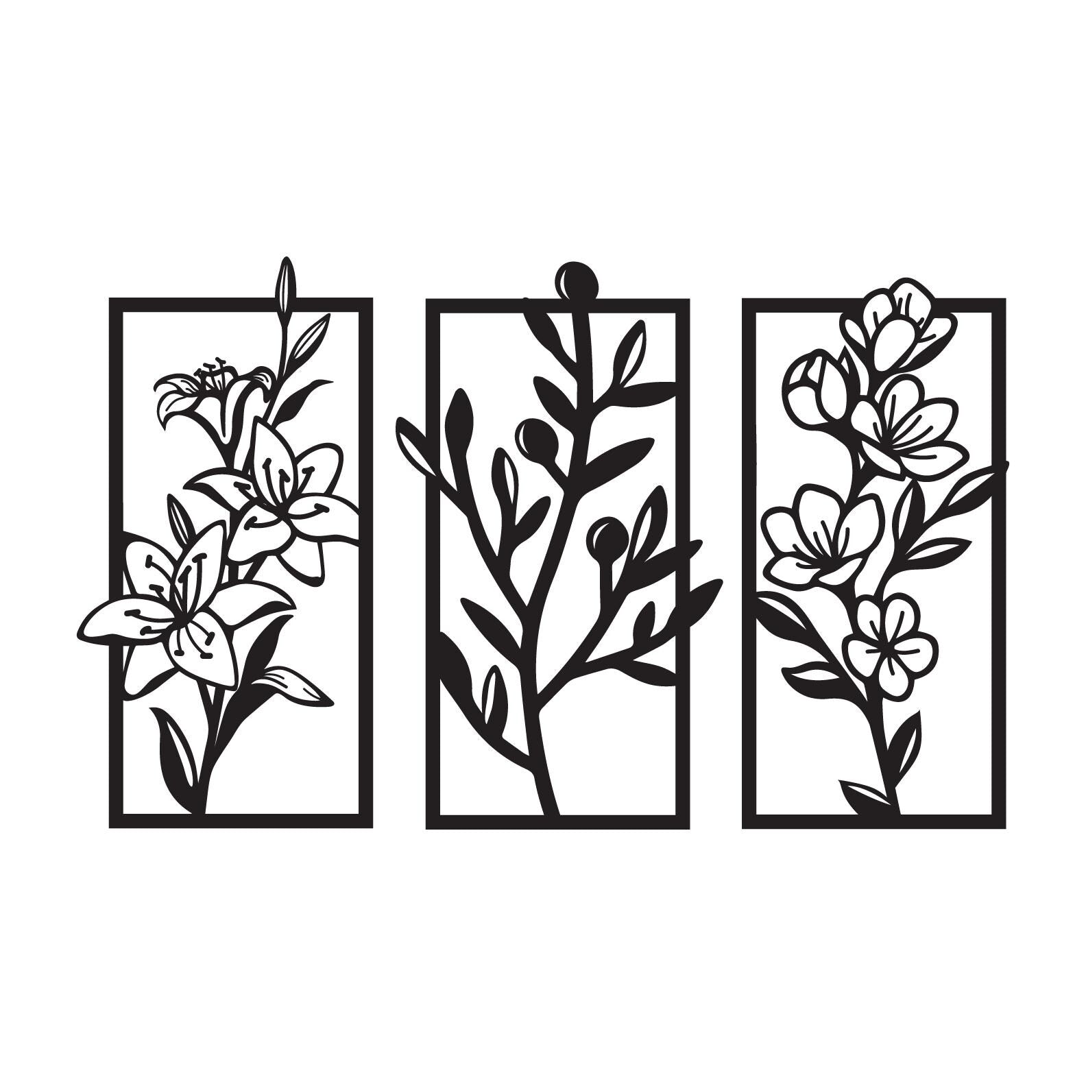 Minimalist Floral Wall Art Set of 3 – Modern Botanical Panel Decor