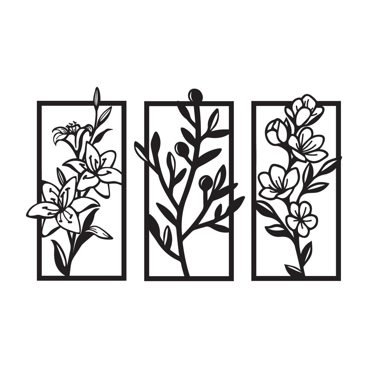 Minimalist Floral Wall Art Set of 3 – Modern Botanical Panel Decor