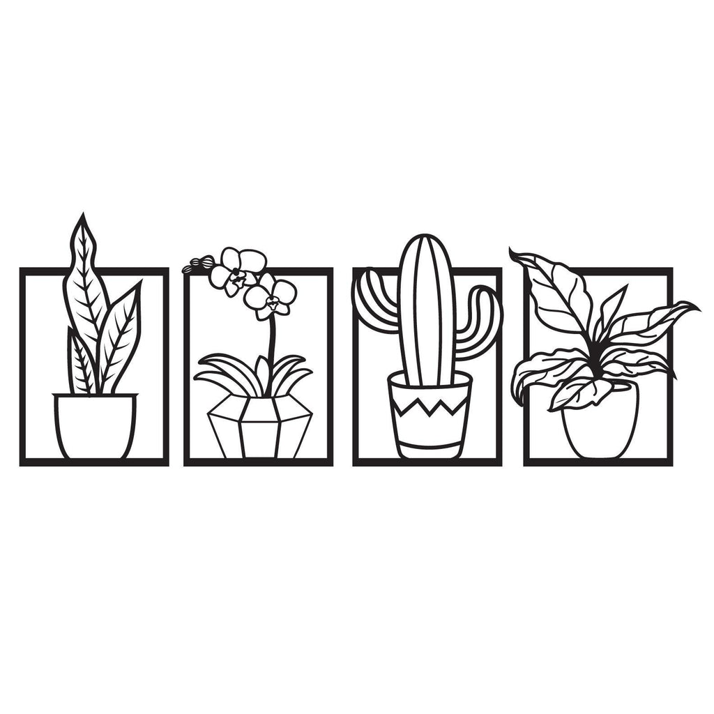 Set of 4 Black Acrylic Potted Plant Wall Art | Modern Botanical Decor