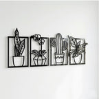 Set of 4 Black Acrylic Potted Plant Wall Art | Modern Botanical Decor