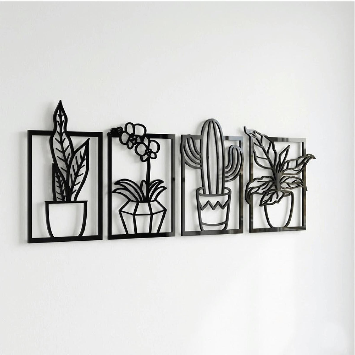 Set of 4 Black Acrylic Potted Plant Wall Art | Modern Botanical Decor