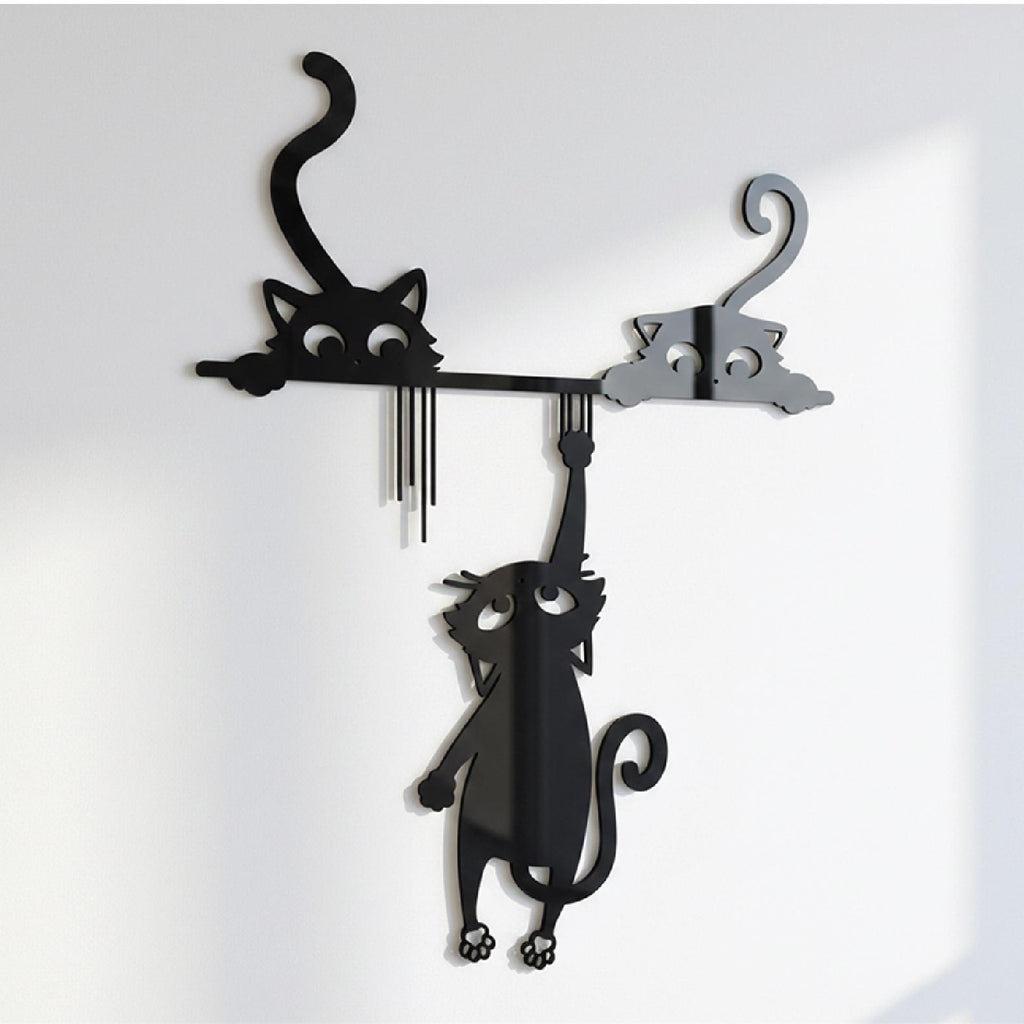Playful Cats Door Frame Decor – Black Acrylic Wall Art Silhouette