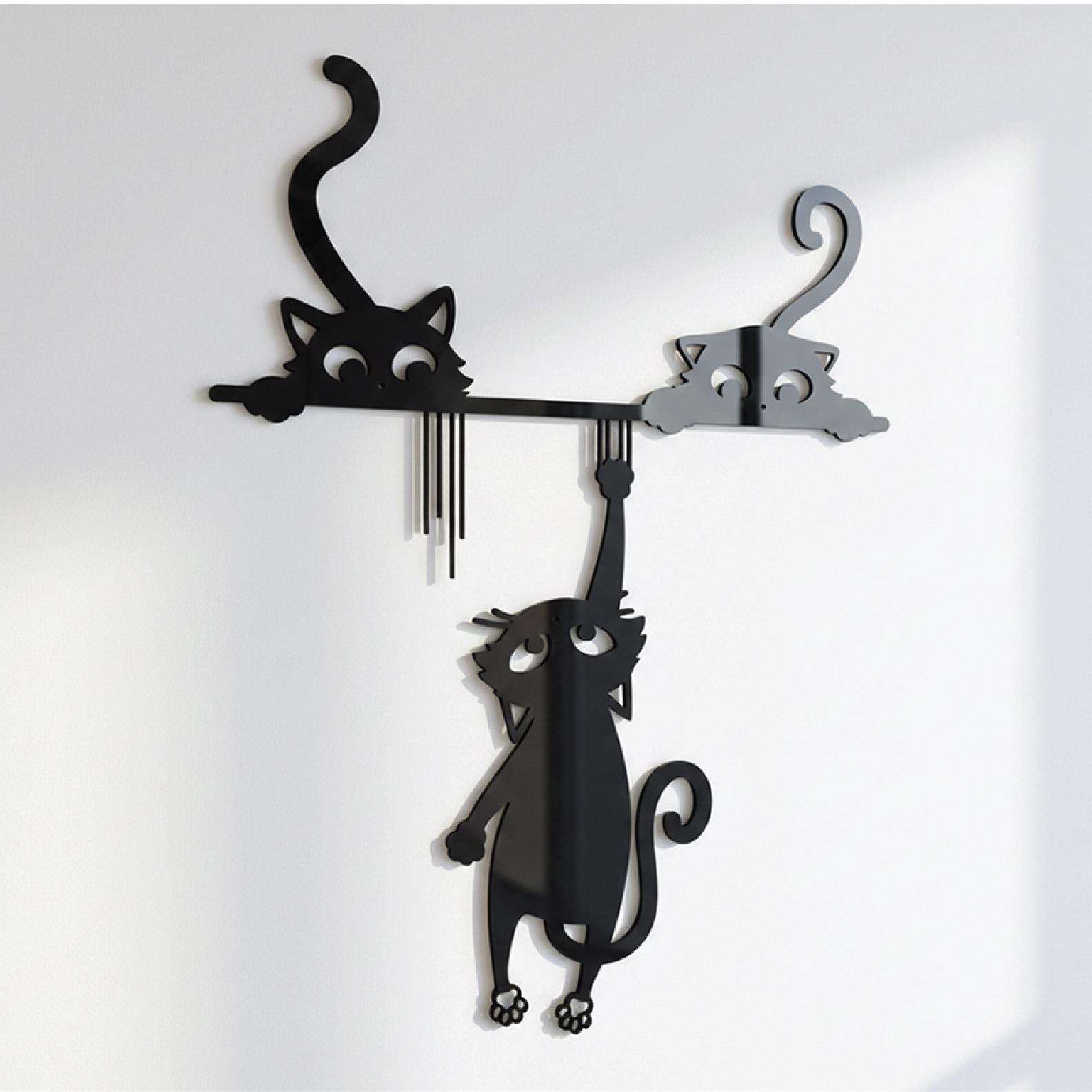 Playful Cats Door Frame Decor – Black Acrylic Wall Art Silhouette