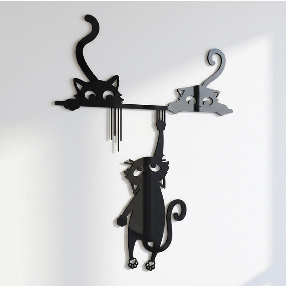 Playful Cats Door Frame Decor – Black Acrylic Wall Art Silhouette
