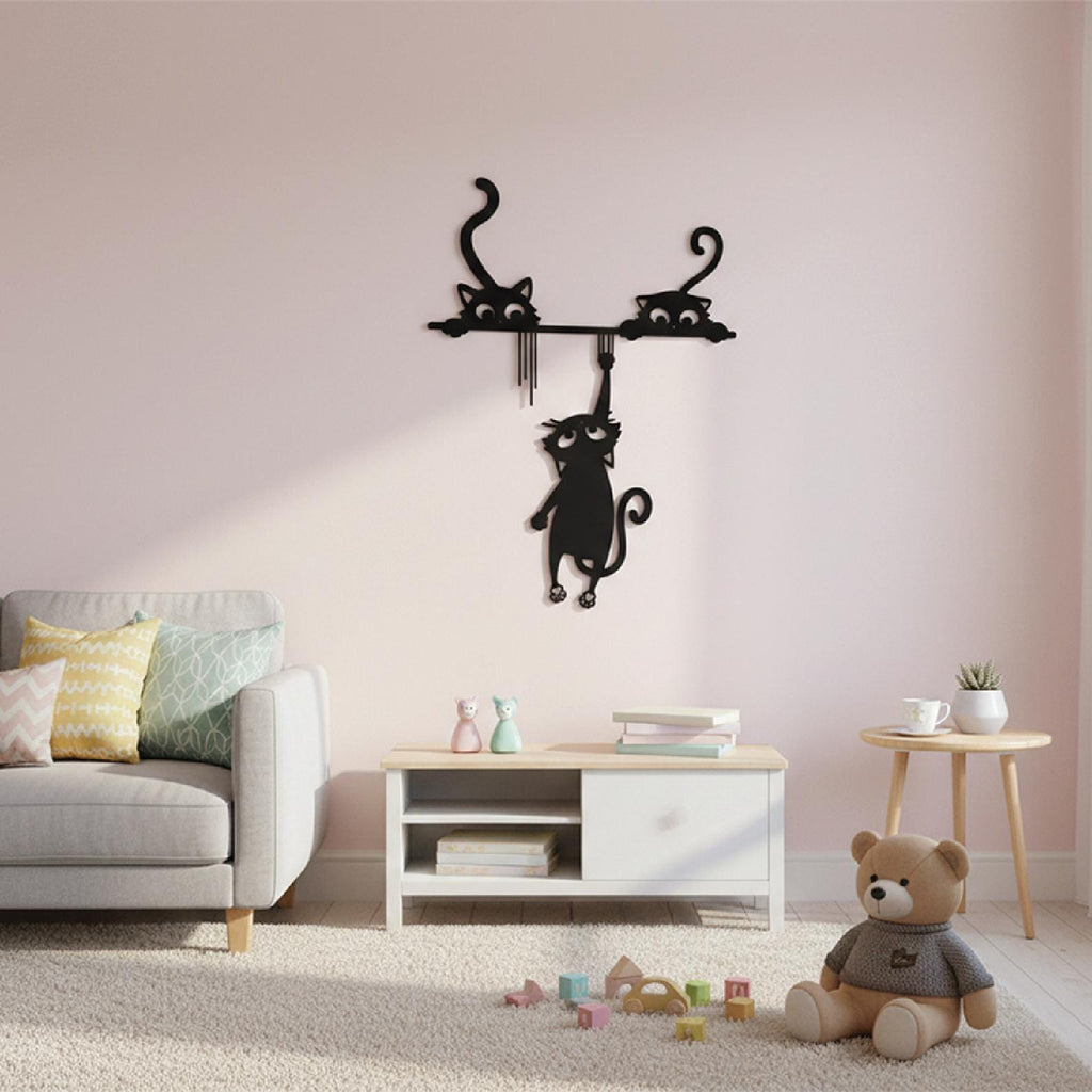 Playful Cats Door Frame Decor – Black Acrylic Wall Art Silhouette
