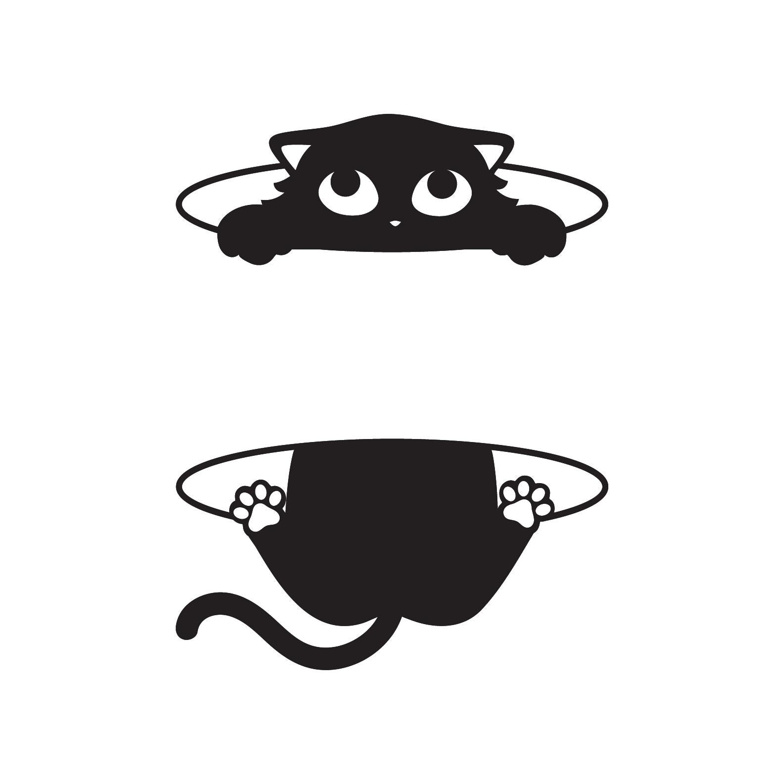 Peeking Cat Wall Art – Funny Black Acrylic Shelf or Frame Decor