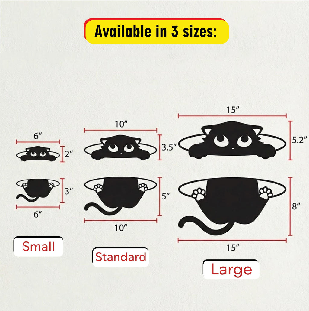 Peeking Cat Wall Art – Funny Black Acrylic Shelf or Frame Decor