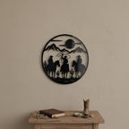 Western Cowboy Wall Art – Desert Silhouette Black Acrylic Decor for Ranch Home
