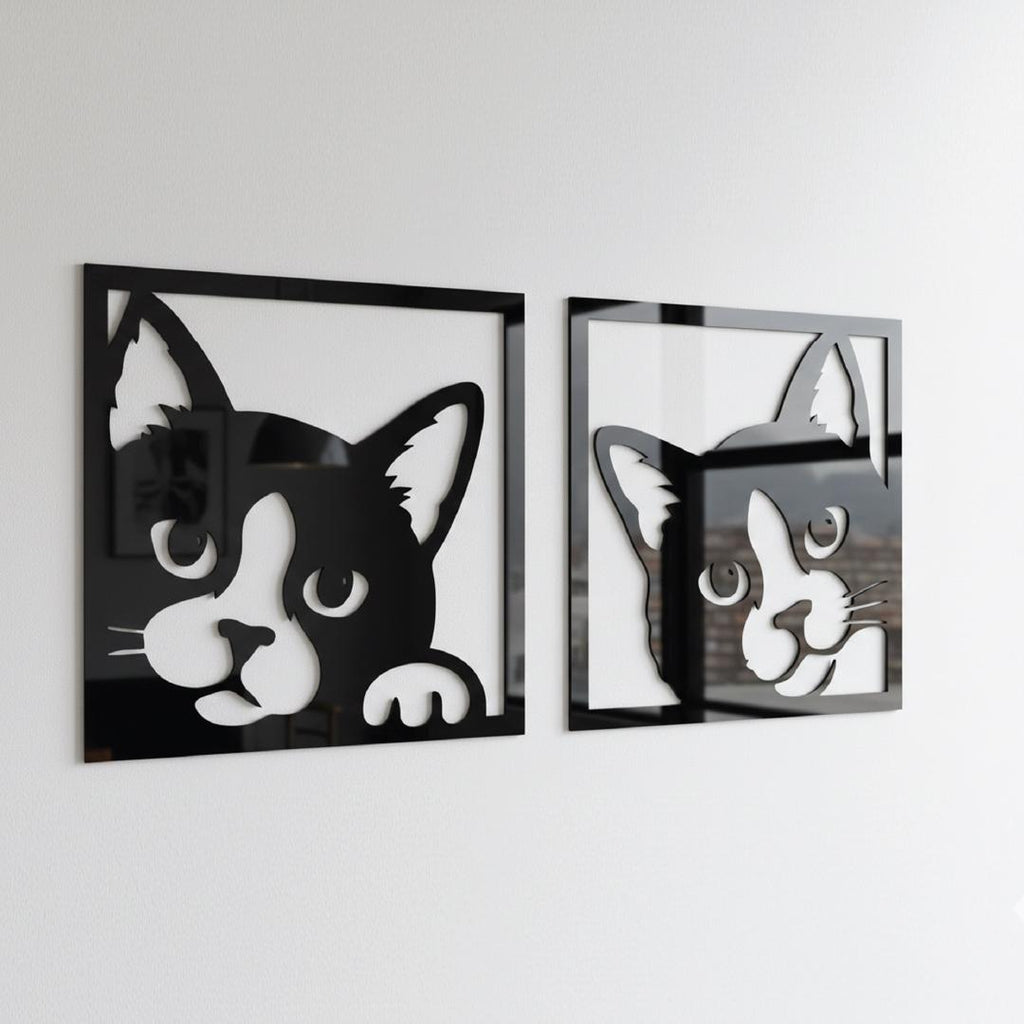 Peeking Cat Acrylic Wall Art – Funny Kitty Silhouette Decor