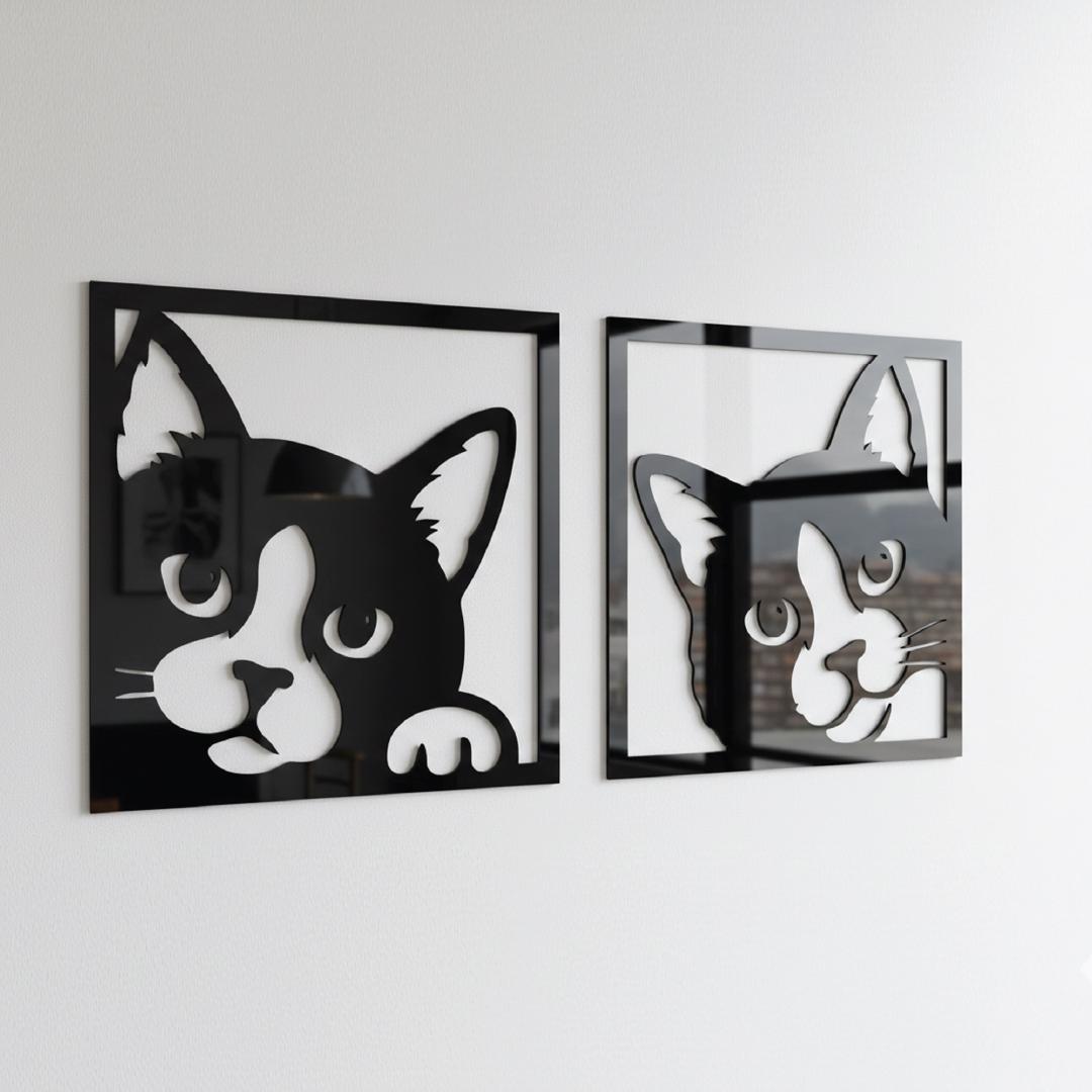 Peeking Cat Acrylic Wall Art – Funny Kitty Silhouette Decor