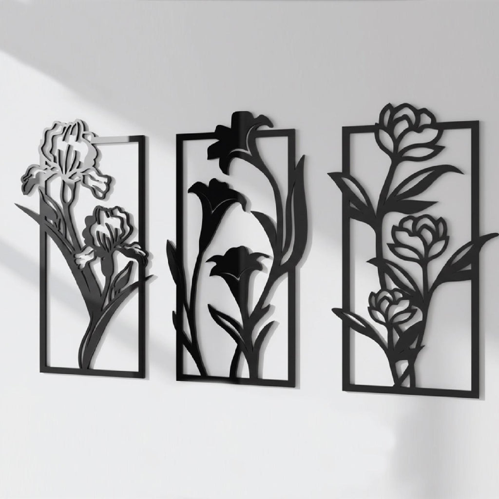 Minimalist Floral Wall Art Set of 3 – Modern Botanical Panel Decor
