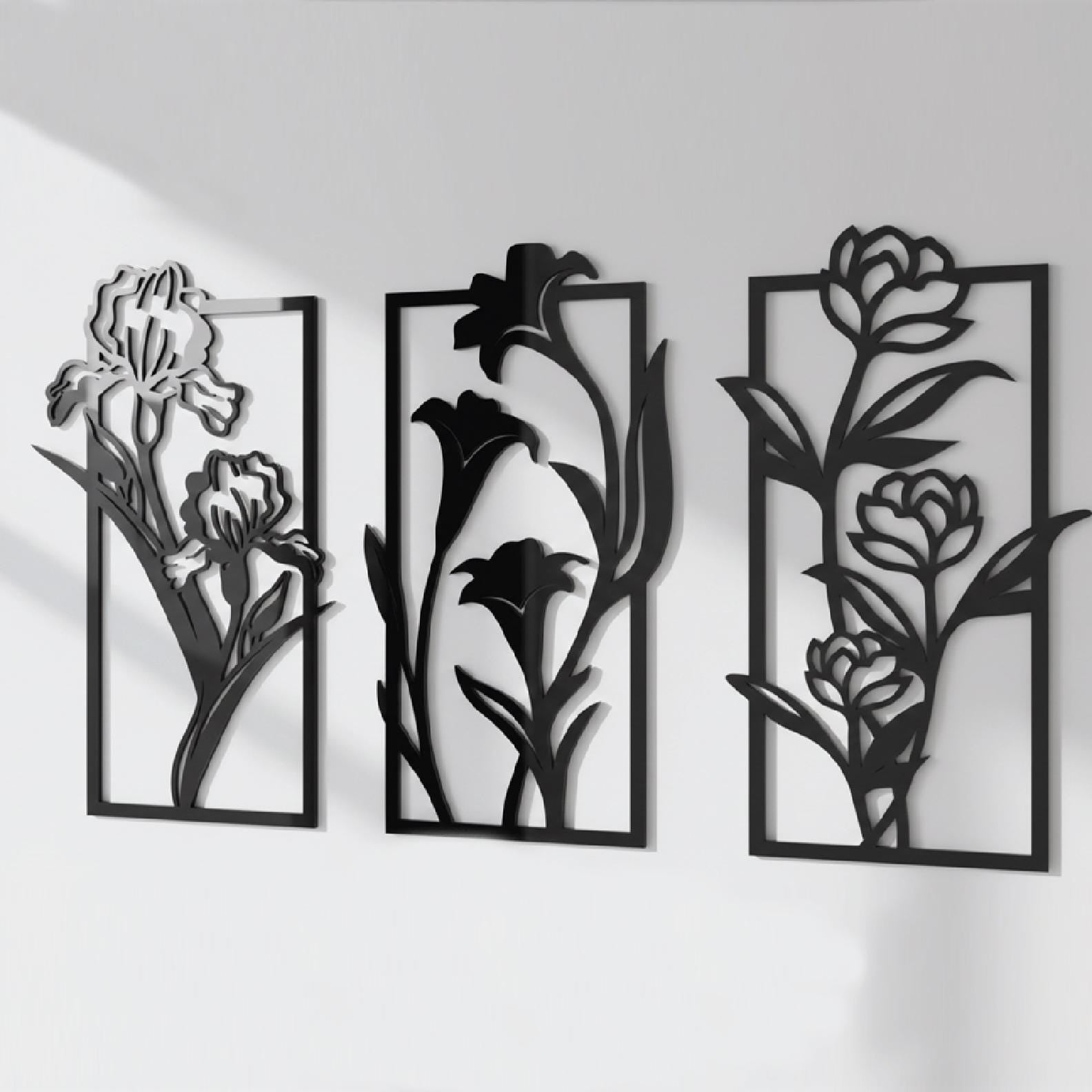 Minimalist Floral Wall Art Set of 3 – Modern Botanical Panel Decor