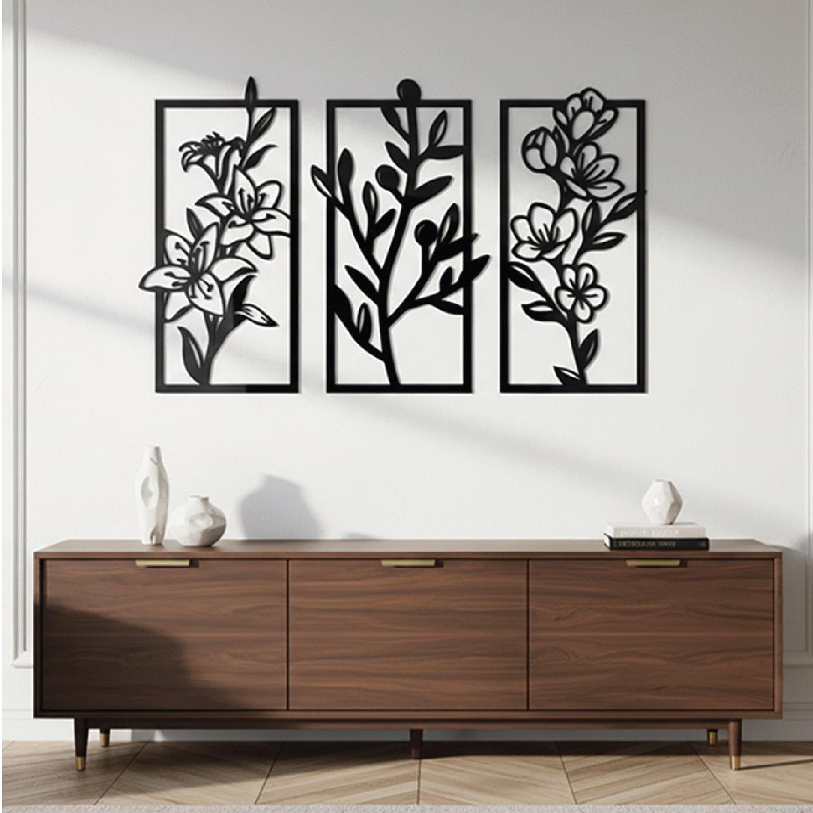 Minimalist Floral Wall Art Set of 3 – Modern Botanical Panel Decor