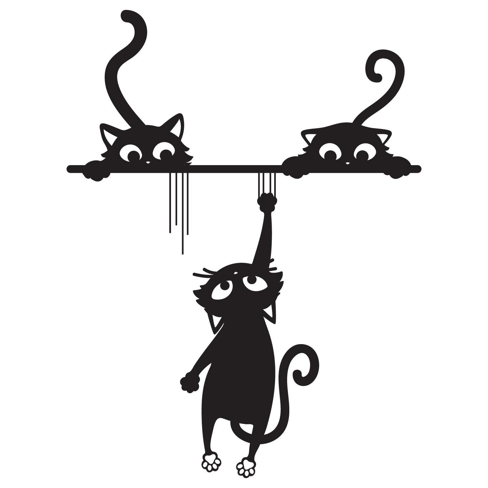 Playful Cats Door Frame Decor – Black Acrylic Wall Art Silhouette