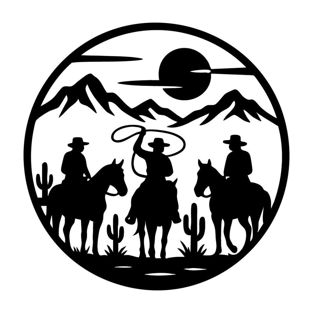 Western Cowboy Wall Art – Desert Silhouette Black Acrylic Decor for Ranch Home
