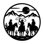 Western Cowboy Wall Art – Desert Silhouette Black Acrylic Decor for Ranch Home