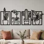 Set of 4 Black Acrylic Potted Plant Wall Art | Modern Botanical Decor
