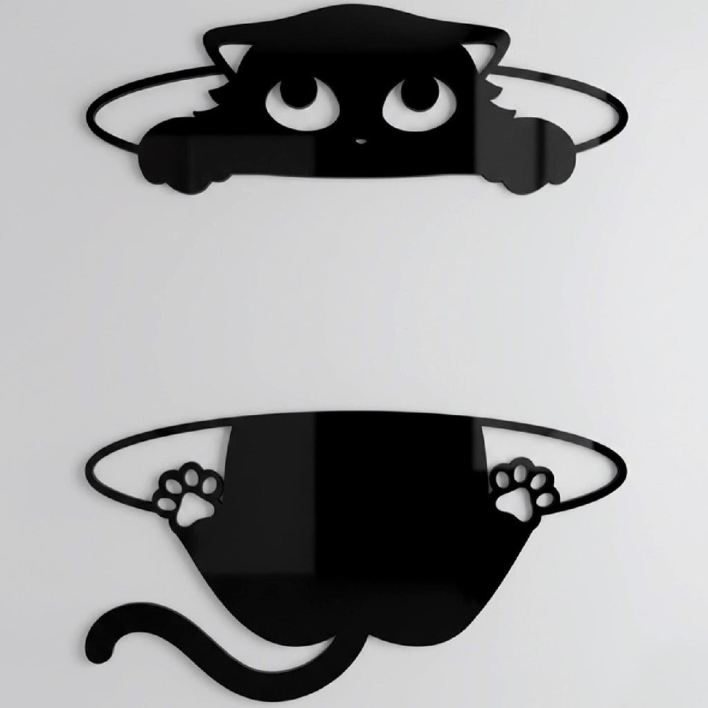 Peeking Cat Wall Art – Funny Black Acrylic Shelf or Frame Decor