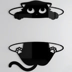 Peeking Cat Wall Art – Funny Black Acrylic Shelf or Frame Decor