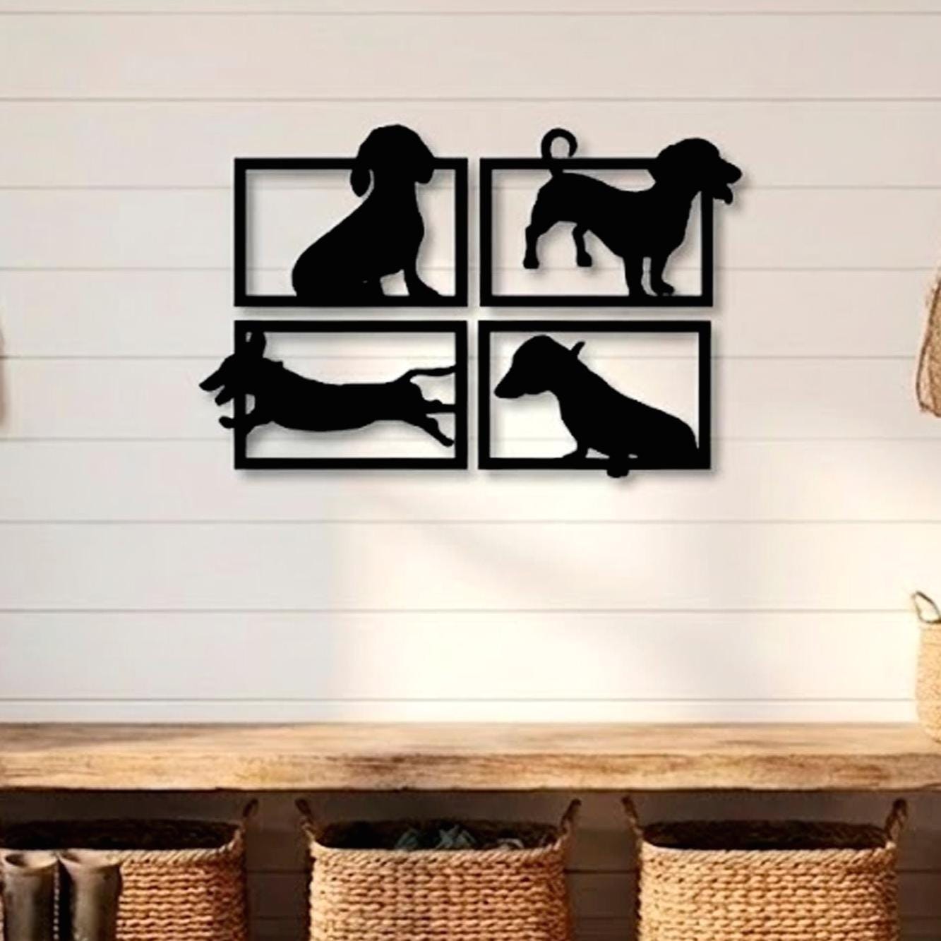 Dachshund Silhouette Wall Art – Black Acrylic Wiener Dog Decor Set