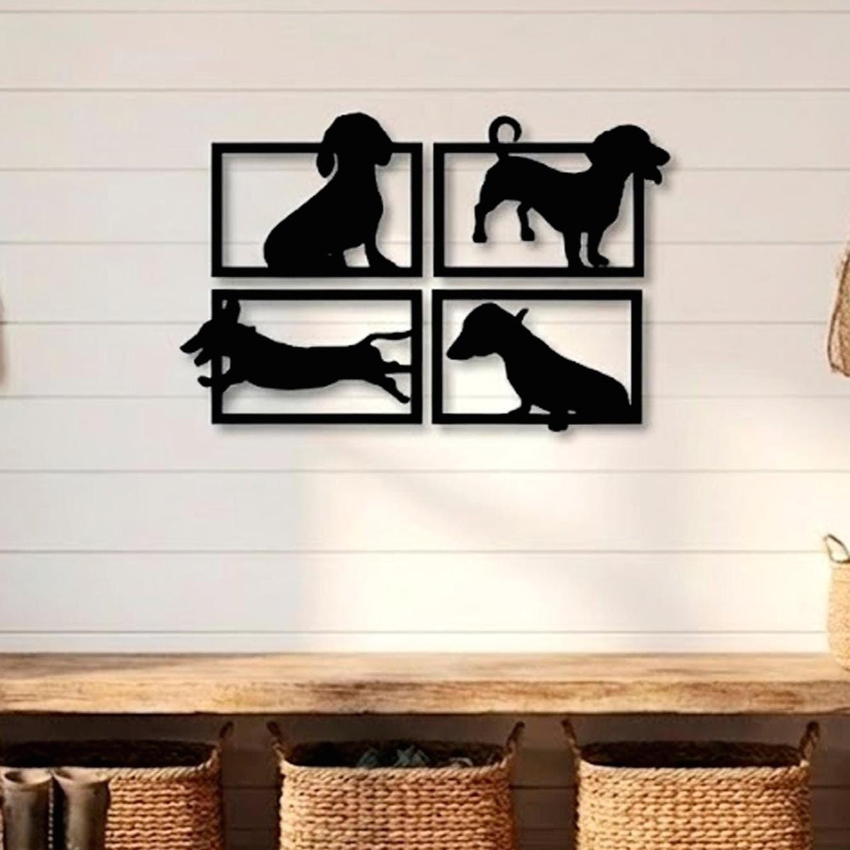 Dachshund Silhouette Wall Art – Black Acrylic Wiener Dog Decor Set