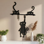 Playful Cats Door Frame Decor – Black Acrylic Wall Art Silhouette