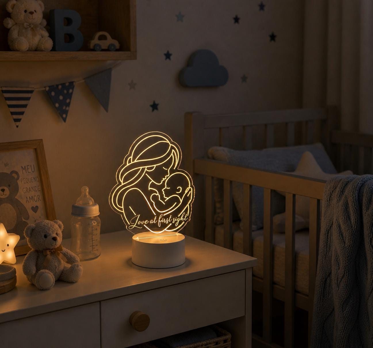 Custom Mom and Baby Acrylic Night Light | Personalized Nursery Lamp, Motherhood Gift