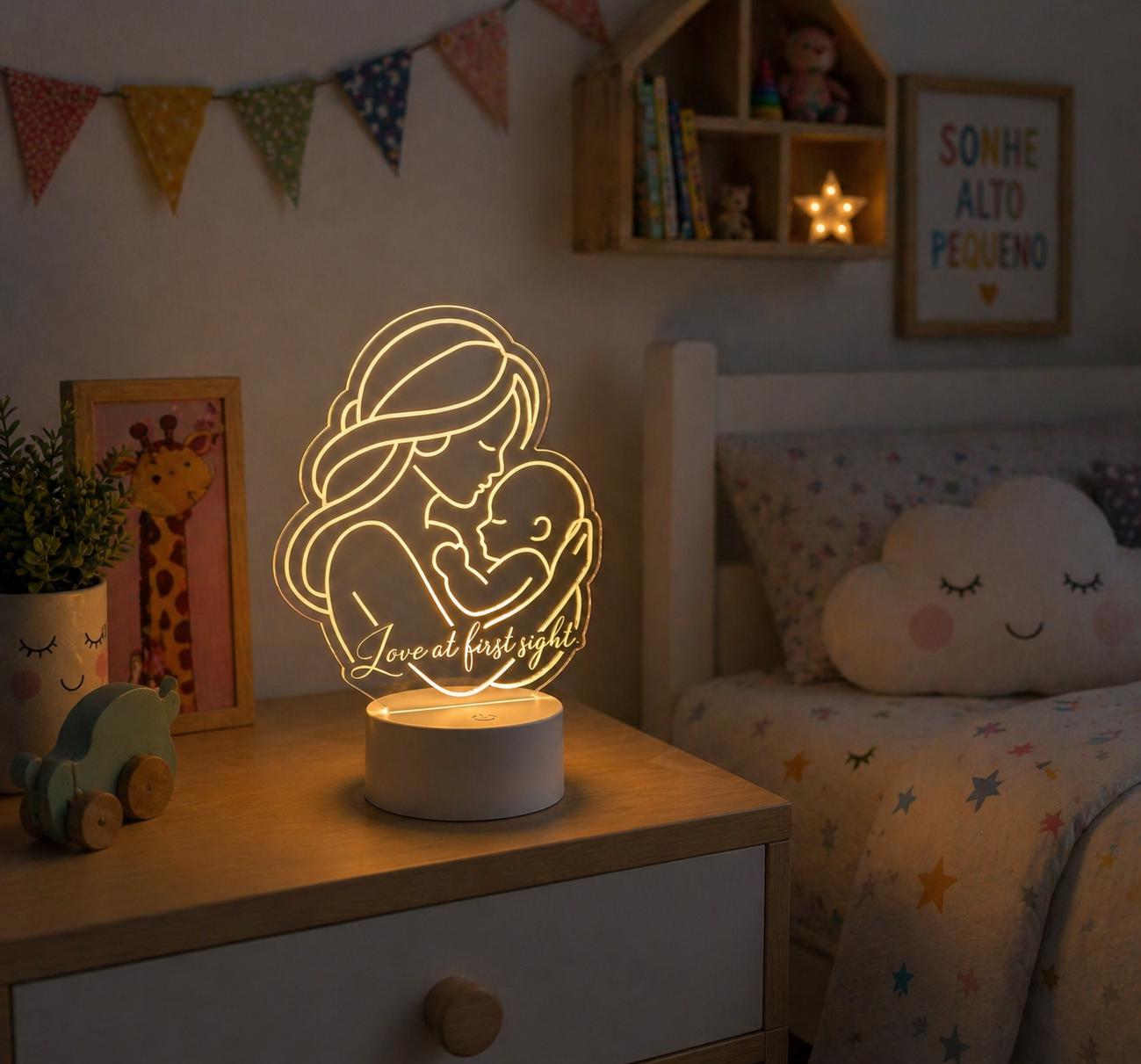 Custom Mom and Baby Acrylic Night Light | Personalized Nursery Lamp, Motherhood Gift