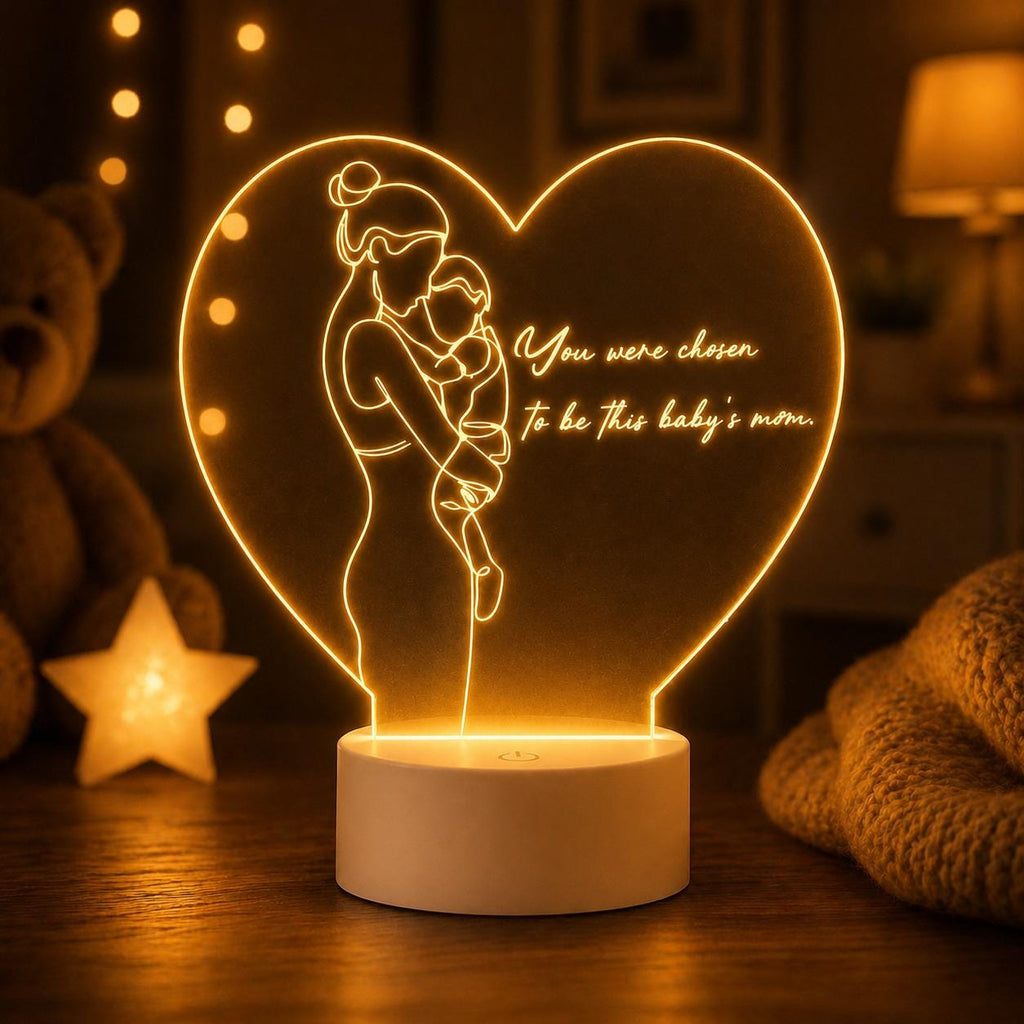 Mom and Baby Heart Acrylic Lamp | Motherhood Keepsake Night Light