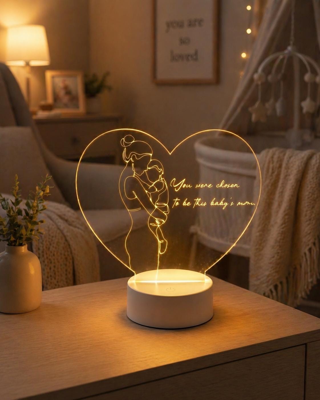 Mom and Baby Heart Acrylic Lamp | Motherhood Keepsake Night Light