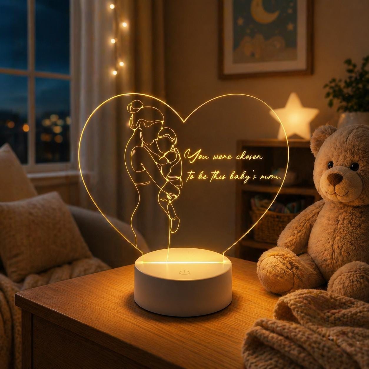 Mom and Baby Heart Acrylic Lamp | Motherhood Keepsake Night Light