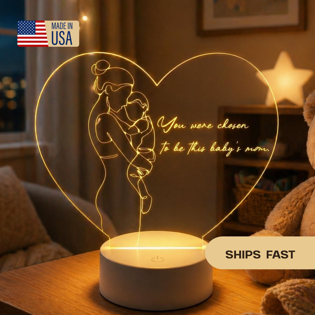 Mom and Baby Heart Acrylic Lamp | Motherhood Keepsake Night Light