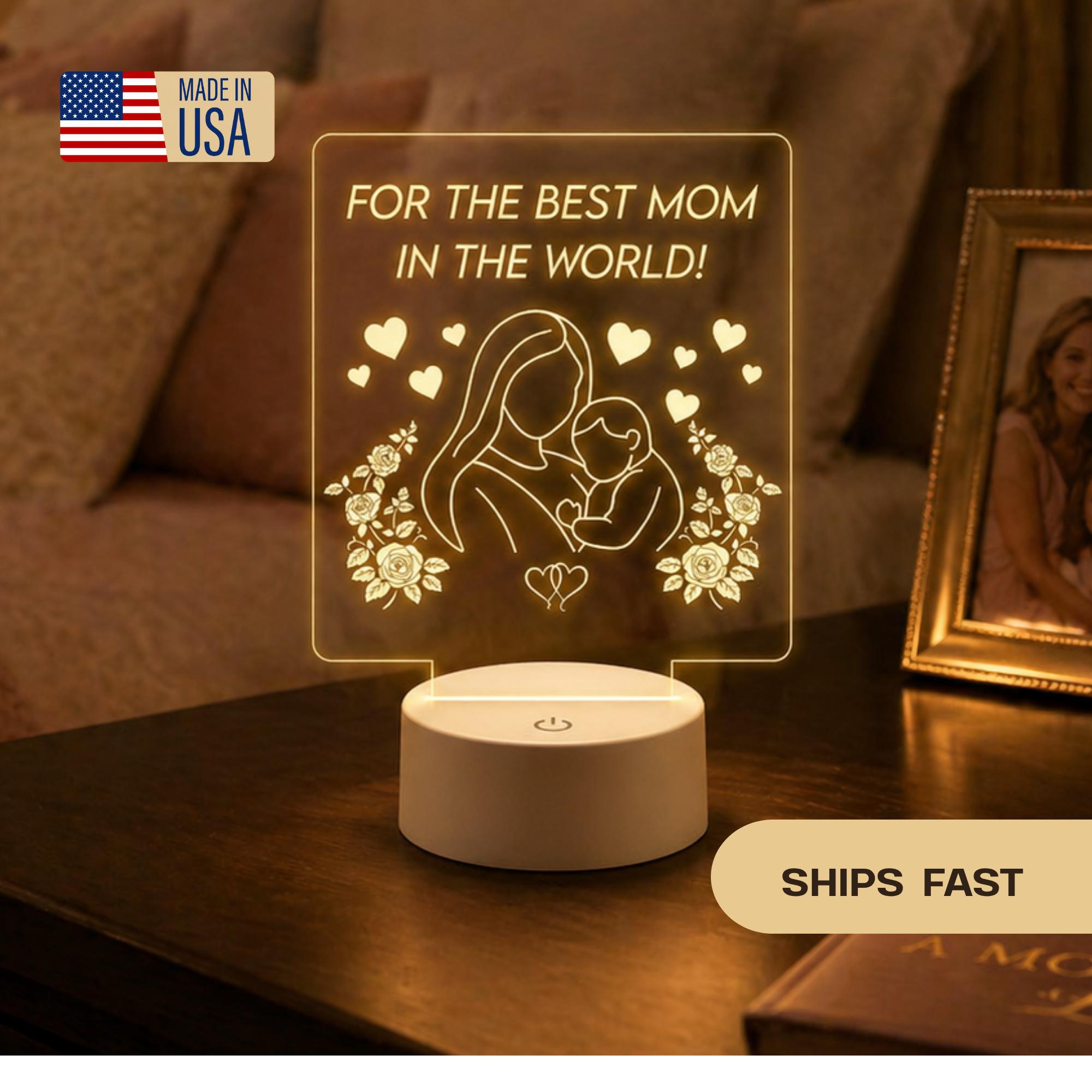 Mother and Baby Acrylic Night Light | Mother's Day Keepsake, Floral Design