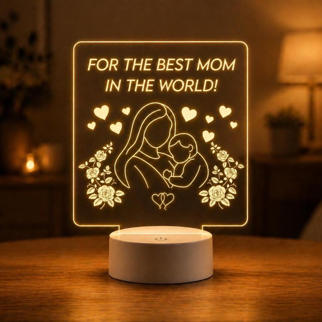 Mother and Baby Acrylic Night Light | Mother's Day Keepsake, Floral Design