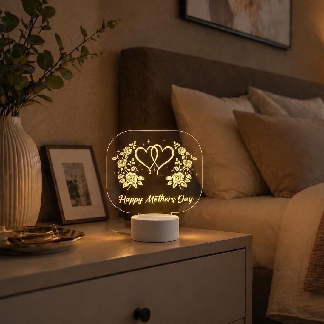 Floral Heart Acrylic Night Light for Mom | Happy Mother's Day Gift