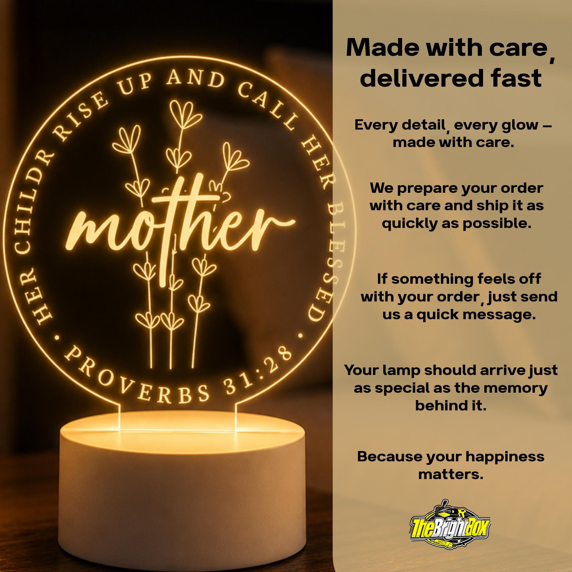 Christian Mother Proverbs 31:28 Floral Acrylic LED Night Light